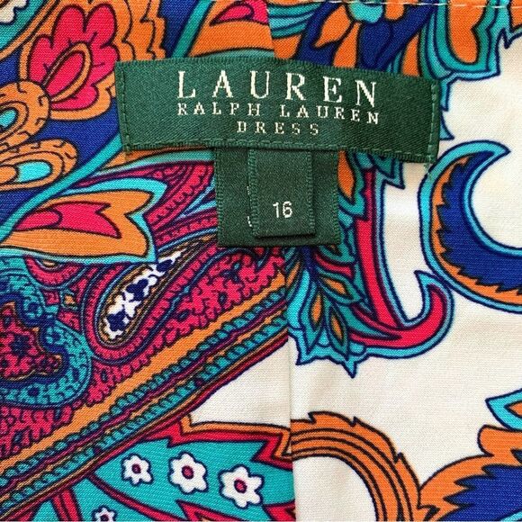 Lauren Ralph Lauren Paisley Print Ruched Cap Sleeve Sheath Dress Size 16 - Picture 6 of 9